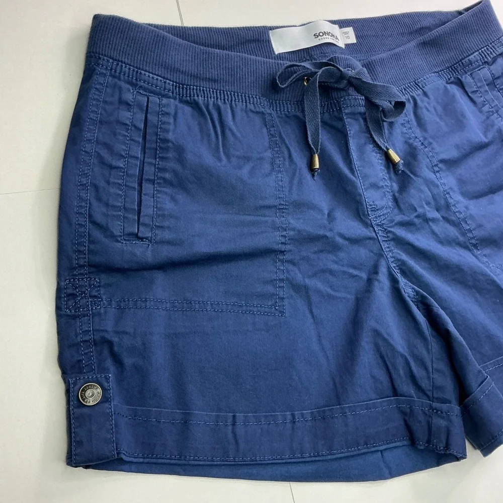 Sonoma Blue Utility Cargo Shorts Womens 10 Elastic Waist Drawstring Cuffed